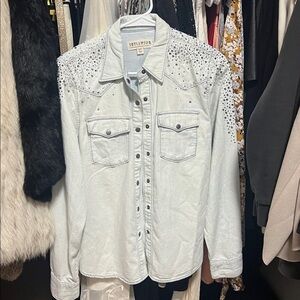 Idyllwind Light Blue Washed Denim Lightweight Shirt with Rhinestone Details S